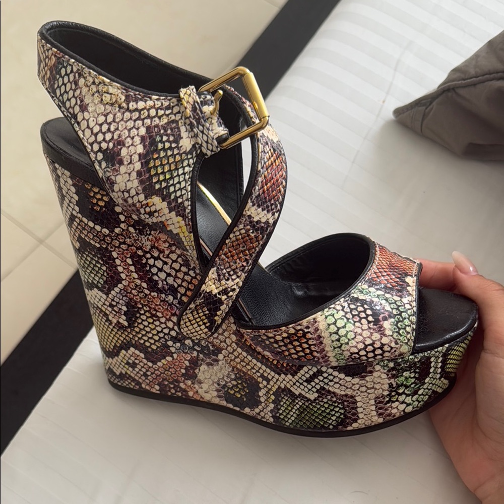 Roberto Cavalli Black and Brown Wedge Shoes with Exotic Design